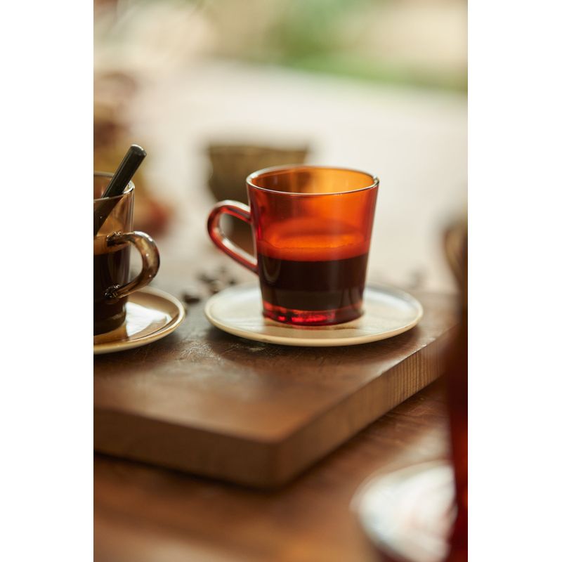 Set van 4 glazen koffietassen | amber | 70's glassware | hkliving