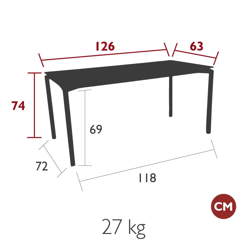 Eettafel/bureau Calvi | krasvast/vlekvrij | 126 x 63 | 4 kleuren | Fermob