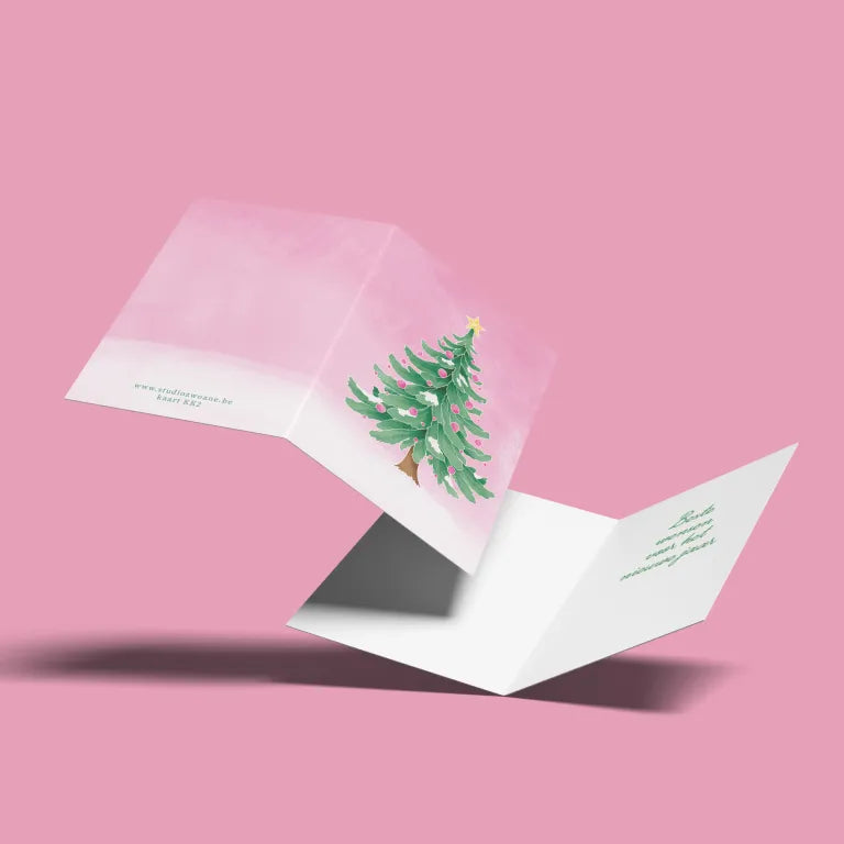 Kerstboom roze | set van 10 minikaartjes | Studio Zwoane