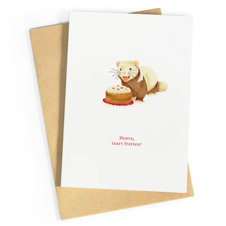 Hoera, taart fretten! | postkaart | Studio Zwoane