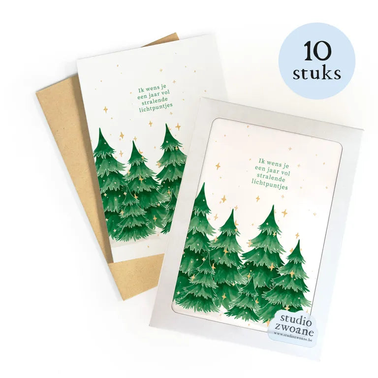 Stralende lichtpuntjes | set van 10 kerstkaarten | Studio Zwoane