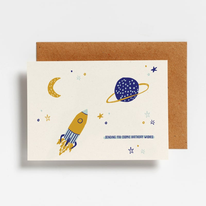 Cosmic birthday wishes | postkaart | Hello August