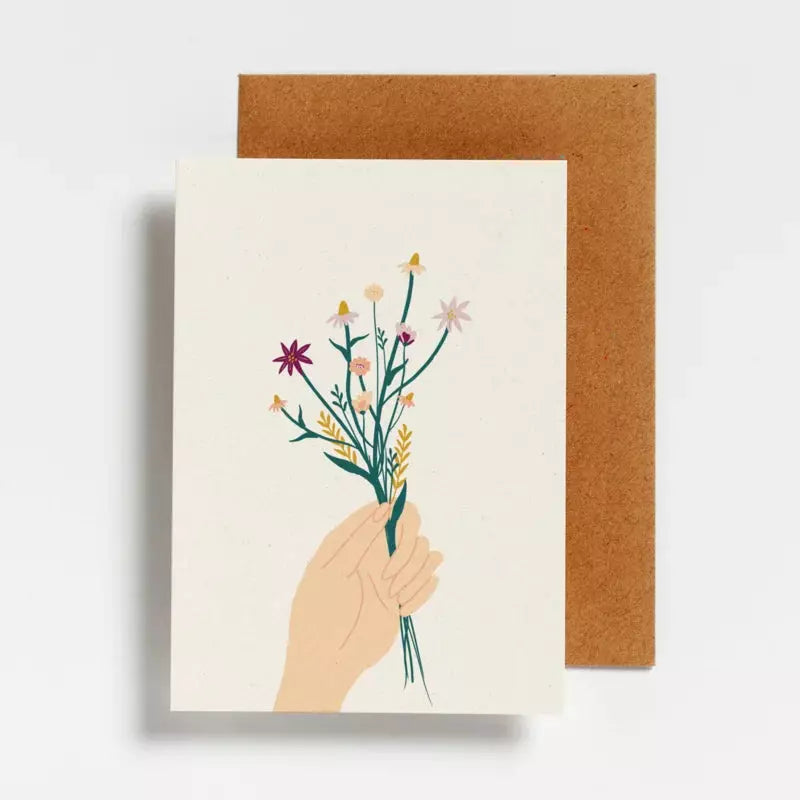 Hand with flowers | postkaart | Hello August
